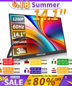 14.1inch Mobile Portable Monitor IPS Second Game Screen Extended Display for Laptop with Bracket For Xbox/Raspberry Pi